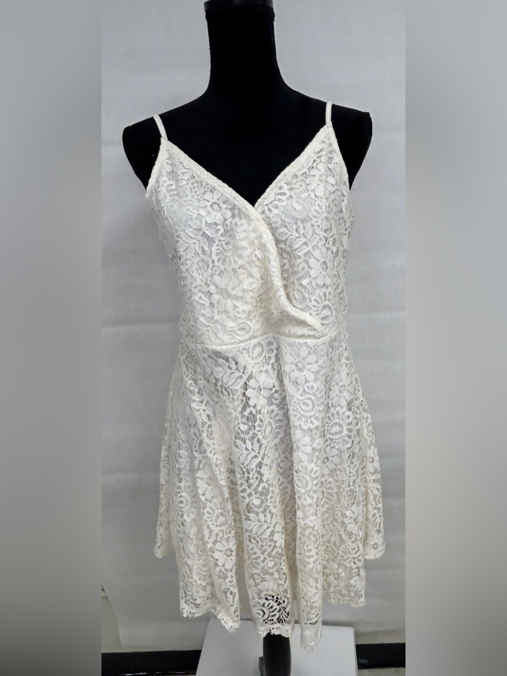 Cottagecore Coquette Boho Romance Fairy Cream Lace Fit & Flare Mini Dress XS/S